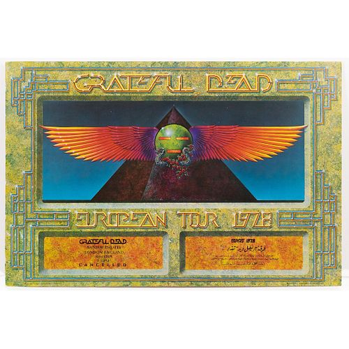 Grateful Dead London And Cairo 1978 Concert Poster, First printing,on thick paper stock, artwork by Alton Kelley, advertising two shows, one at the th