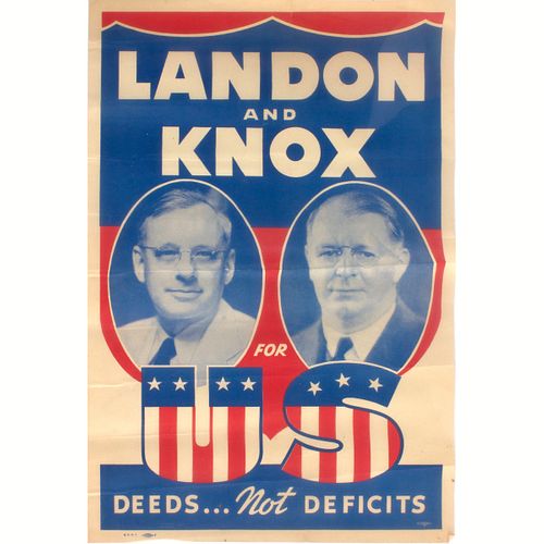 Two Vintage Landon/Knox Presidential Campaign Posters, Two rare original Landon/Knox Campaign Posters. 21 1/2" high x 15 1/2" wide. Good to Very Good 