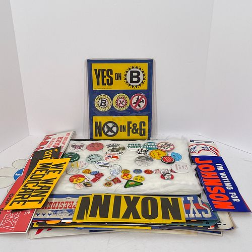 Large Group Of Vintage Presidential Bumper Stickers, Approximately 100 various vintage political bumper stickers, circa 1960s-1980s, including preside