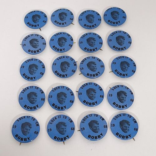 Group of 20 Rare RFK Robert F. Kennedy "Sock it to Em Bobby" 1968 Presidential Campaign Buttons., Nice group of twenty, rare vintage buttons, each sho