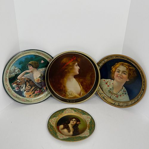 Four Victorian Tin Beer Trays, All lithographed tin, circa pre-prohibition, including one for Akron "White Rock Bottled Beer", titled "Purity", showin