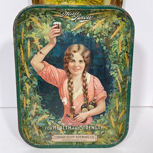 Three Beer Advertising Tin Trays, Lithographed tin, circa pre-prohibition, including one for "Weiland's Beer, "The Home Beer"", showing an image of a 