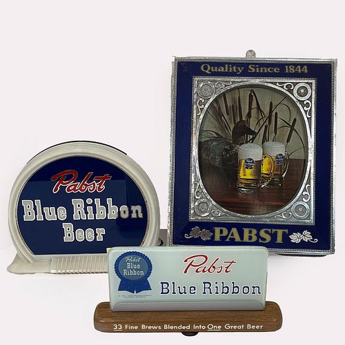 Group of Three Pabst Beer Advertising Signs, Nice collection of three vintage circa 1960s Pabst Beer advertising signs. Comprising two electrically il