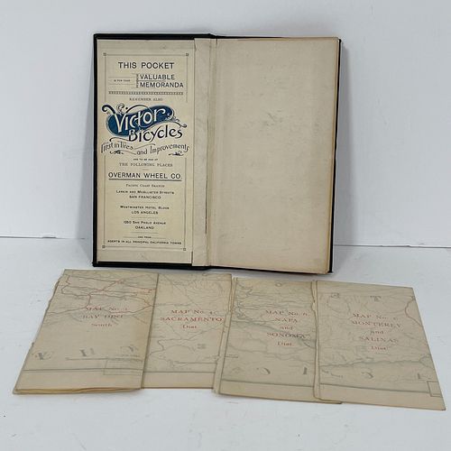 First Edition 1893 Pocket Book Of Maps "The Cyclist's Road-Book Of California", Rare early small 8vo. book with dark green wrappers containing seven f