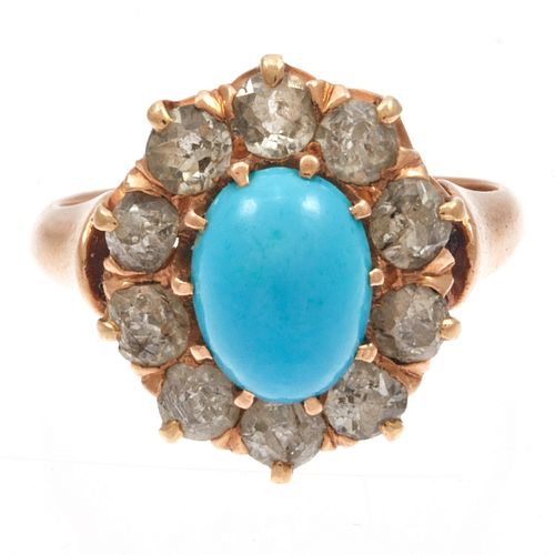 Victorian Diamond, Turquoise, 14k Rose Gold Ring