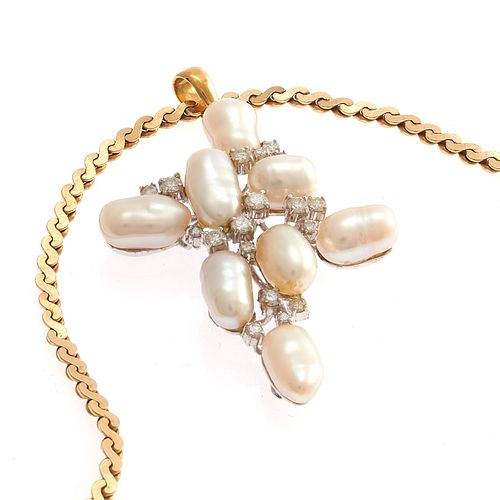 Diamond, Freshwater Pearl, 14k Necklace