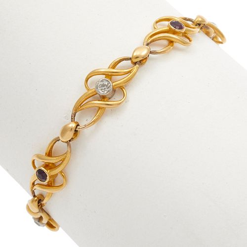 Diamond, Ruby, 18k Yellow Gold Bracelet