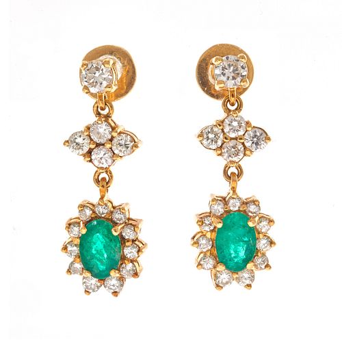 LeVian Pair of Emerald, Diamond, 18k Yellow Gold Earrings
