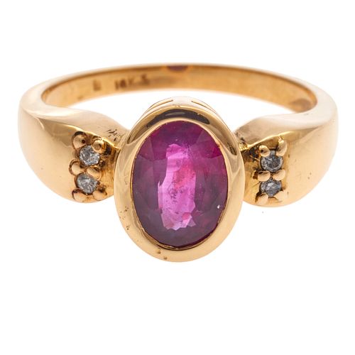 Natural Ruby, Diamond, 18k Yellow Gold Ring