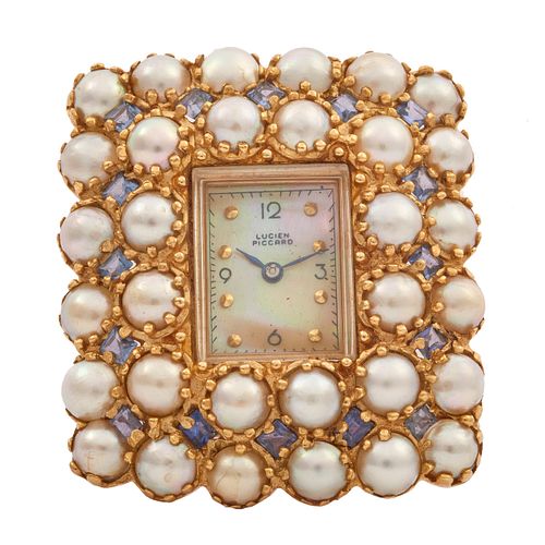 Lucien Piccard Cultured Pearl, Sapphire, 14k Pin, Boudoir Clock
