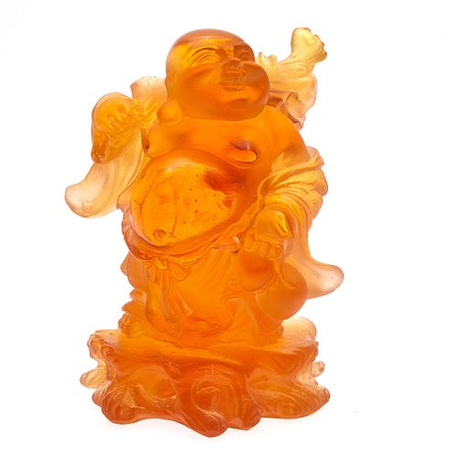 Daum Amber Glass Figure of Buddha