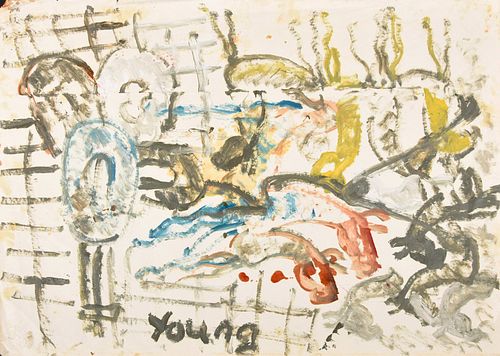 Purvis Young Painting, Large Work on Paper, 39"W