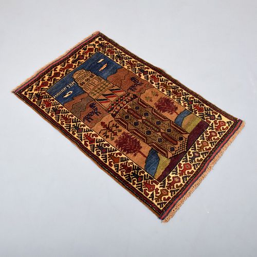Baluch Pictorial Prayer Carpet Rug, Tower of Jam