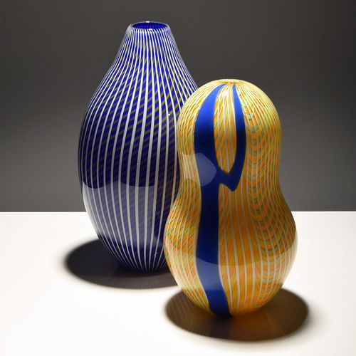 2 Large Studio Art Glass Vases