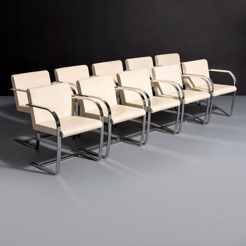 Set of 10 Mies van der Rohe Leather BRNO Arm /Dining Chairs