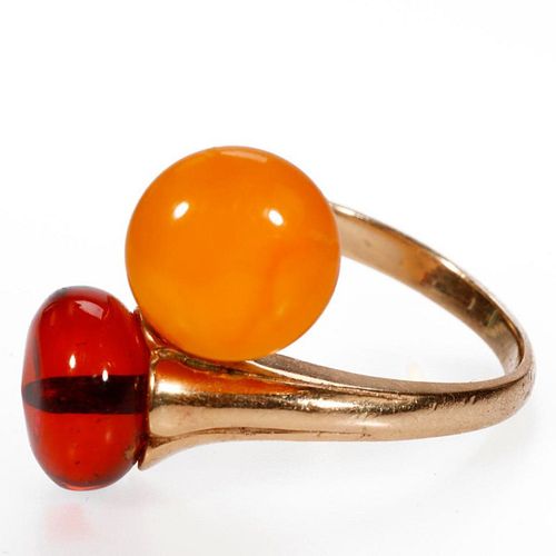 Amber and 14k gold ring.