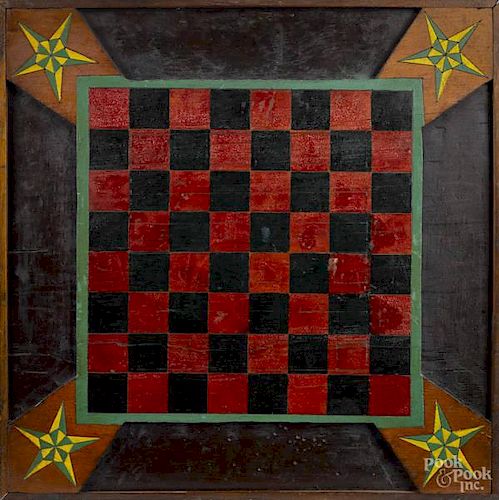 Painted pine gameboard, early 20th c., double-s