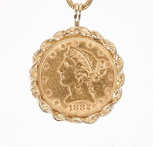 14K Necklace $5 US 1882 Coin