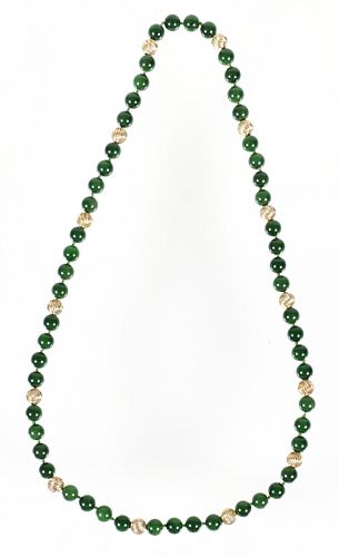 Nephrite and 14K Beaded Necklace
