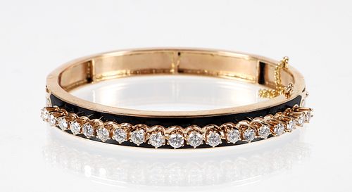 14K Diamond Enamel Bangle Bracelet