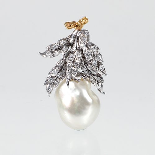 18K Buccellati Baroque Pearl Diamond Brooch