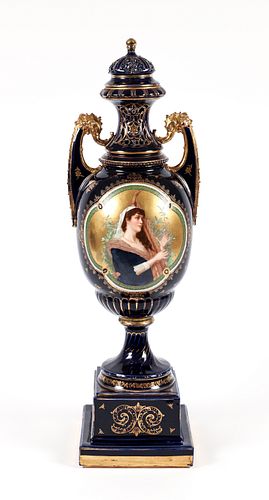 Large Royal Vienna Handpainted Porcelain Urn Harpist