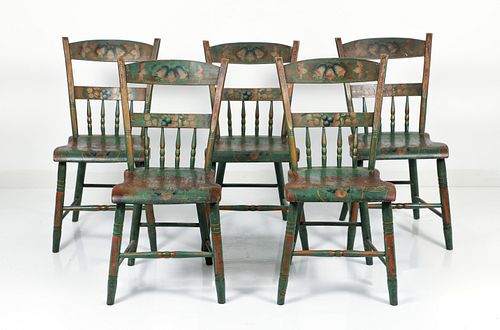 Set of 5 stencil painted 19th C. Hitchcock style chairs