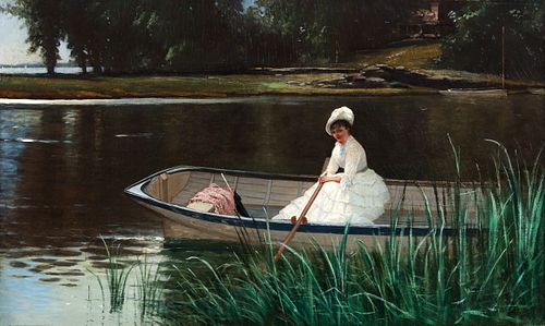 Alfred Thompson Bricher 1881 painting Mrs Bricher in a Boat