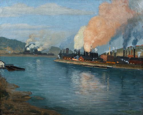 Aaron H. Gorson oil Blast Furnaces Early Morning circa 1915
