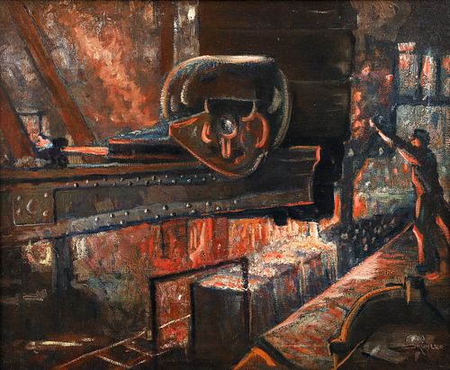 Otto Kuhler Industrial Interior Pouring Ingots, circa 1925