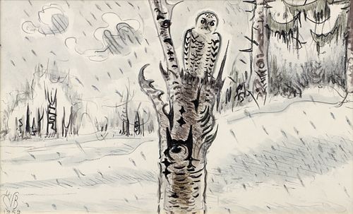 Charles Burchfield 1959 conte crayon Snowy Owl in Winter
