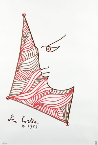 Jean Cocteau Profile in Brown and Red Litho 1/200