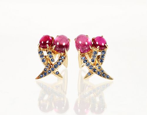 18K Garnet Sapphire Earrings