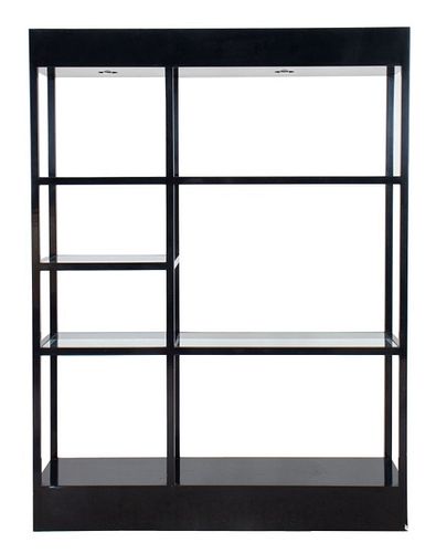 Postmodern Black Lacquer Etagere Bookcase, 1980s