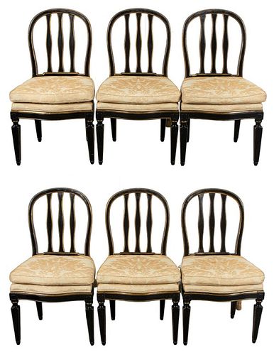 Regency Style Parcel Gilt Ebonized Side Chairs, 6
