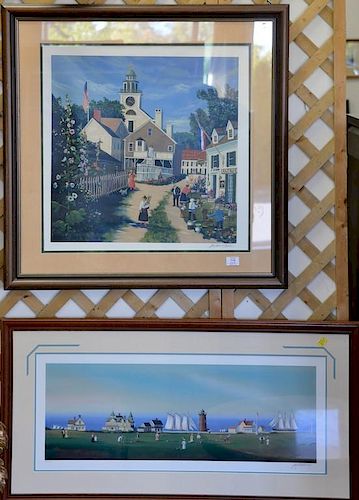 Sally Caldwell Fisher (b. 1951) two prints including "Rusticators at the Seaside" (ss 13 1/2" x 34") and Antiques in Town (ss 24" x ...