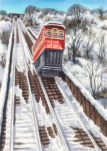 Robert R. Young watercolor Pittsburgh Incline