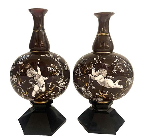 A Pair Of 19th C. Hand Painted Pate Sur Pate Vases
