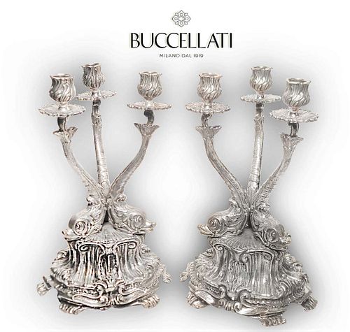 A Pair Of Italian Buccellati Sterling Silver Figural Candelabras, Hallmarked