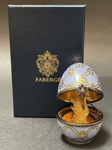 A Faberge Imperial Sterling & Limoges Porcelain Swan Egg, Numbered & Boxed