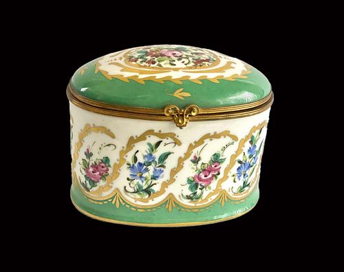 A French Sevres Hand Painted Porcelain Bronze Trinket Box, Hallmarked