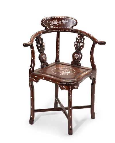 A Chinese mother-of-pearl inlaid corner chair