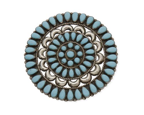 A large cluster-set Navajo turquoise pendant/brooch
