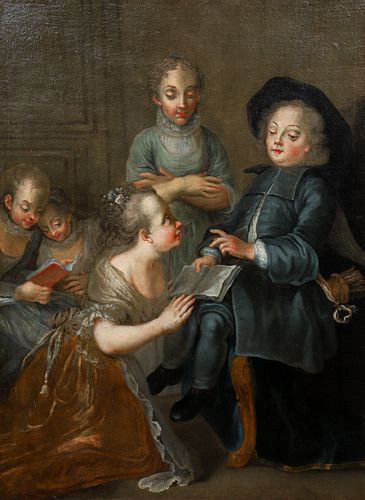 Rococo French School The Reading Lesson Oil
