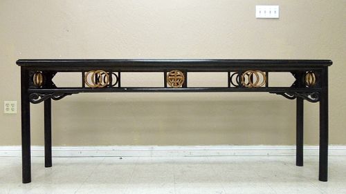Chinese Black Lacquer & Gilt Carved Long Table. 18th C.
