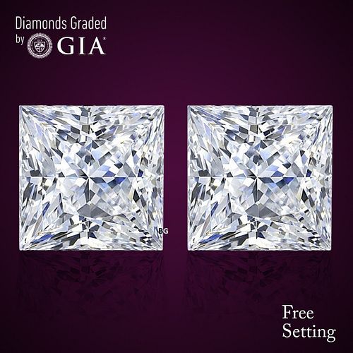 5.02 carat diamond pair Princess cut Diamond GIA Graded 1) 2.51 ct, Color F, VS2 2) 2.51 ct, Color G, VS2. Appraised Value: $169,300 