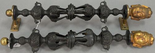 Pair of large bronze Oriental door handles with Guanyin head tops. ht. 19 1/2in.