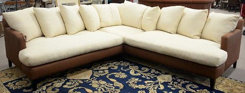 Two part L shaped sectional sofa, Theodore's (one arm end as is). lg. 96" x 100"