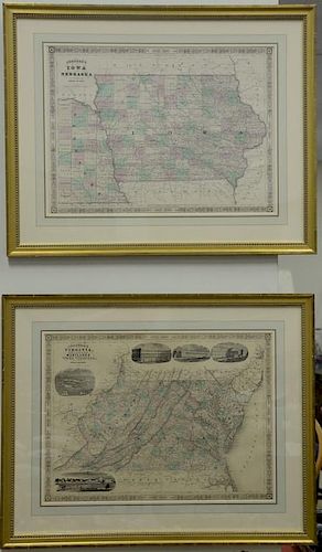 Johnson's maps, four hand colored double folio engraved maps including California, Pennsylvania and New Jersey, Virginia and Marylan...
