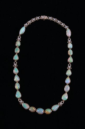 Outstanding Opal Diamond 14k Yellow Gold Necklace